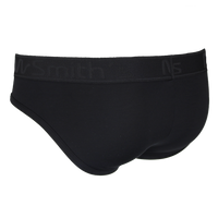 Black men's underwear with brand logo on waistband against a white background