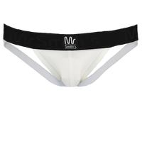 White men's underwear with black waistband on a white background