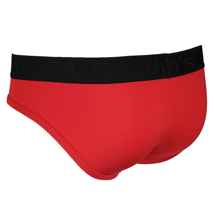 Red men's underwear with black waistband on a white background