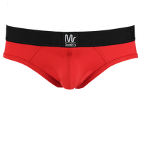 Red men's underwear with a black waistband on a white background