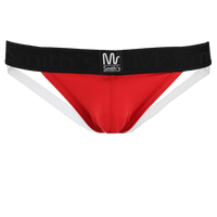 Red jock strap with Mr Smiths branding on the waistband