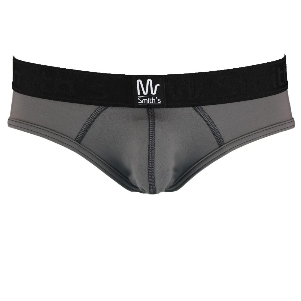 Gray men's underwear with black waistband on a white background