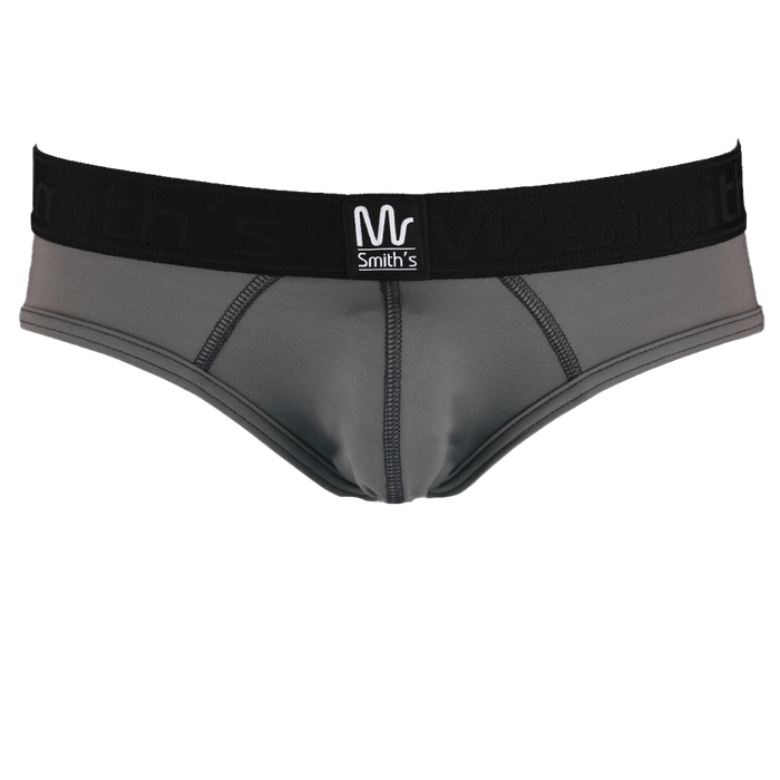 Gray men's underwear with black waistband on a white background