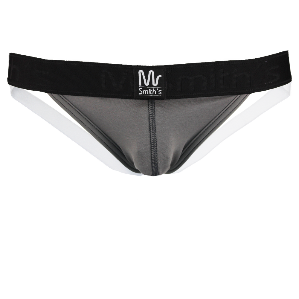 Gray men's underwear with black waistband on a white background