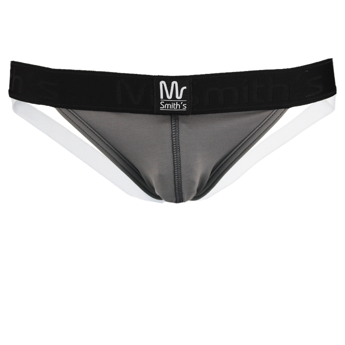 Gray men's underwear with black waistband on a white background