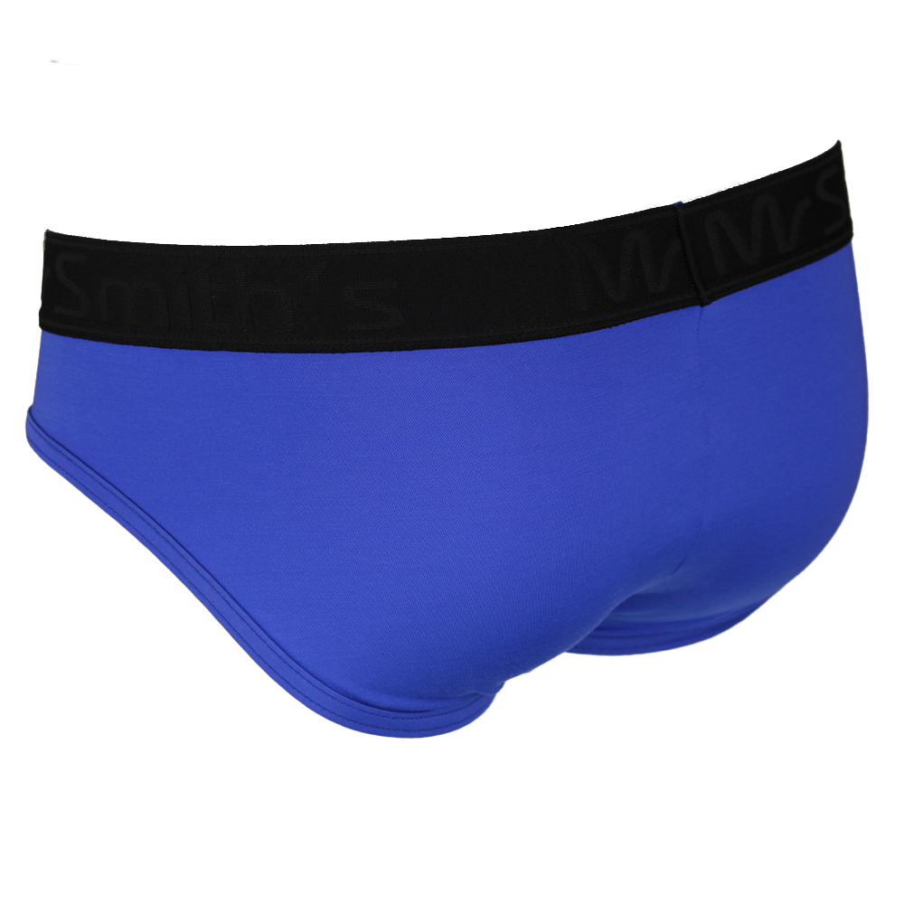 Blue men's underwear with black waistband on a white background