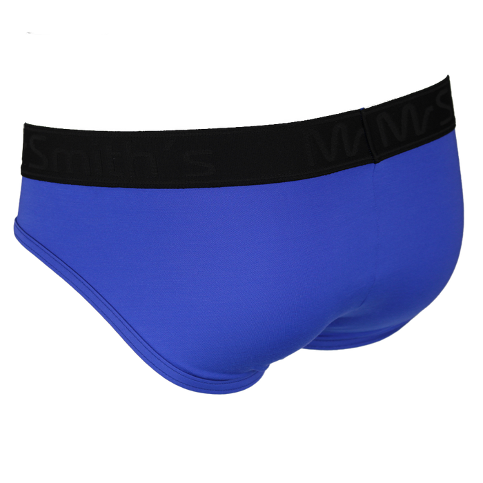 Blue men's underwear with black waistband on a white background