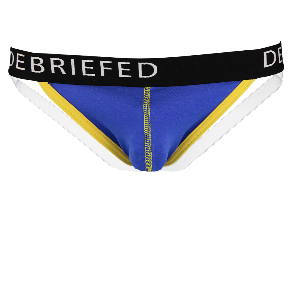 Blue men's underwear with black waistband on a white background