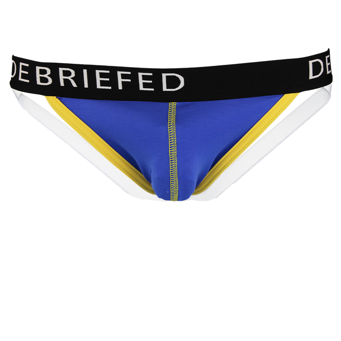 Blue men's underwear with black waistband on a white background