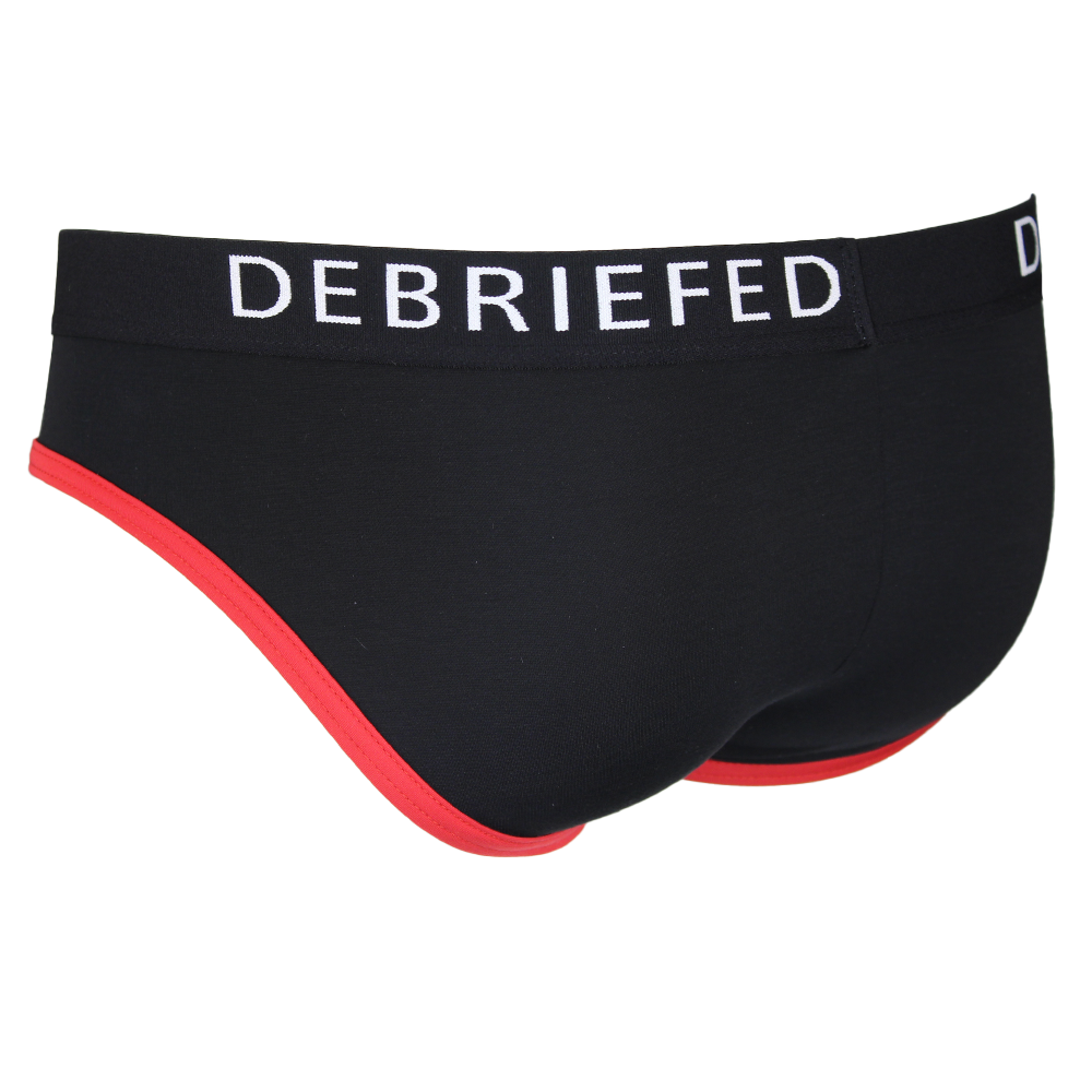 back view of Black men's briefs with red trim