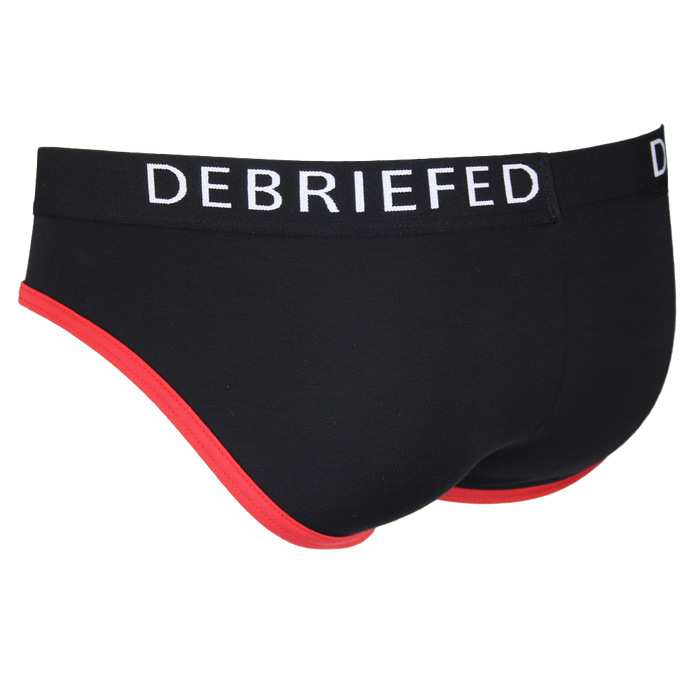 back view of Black men's briefs with red trim