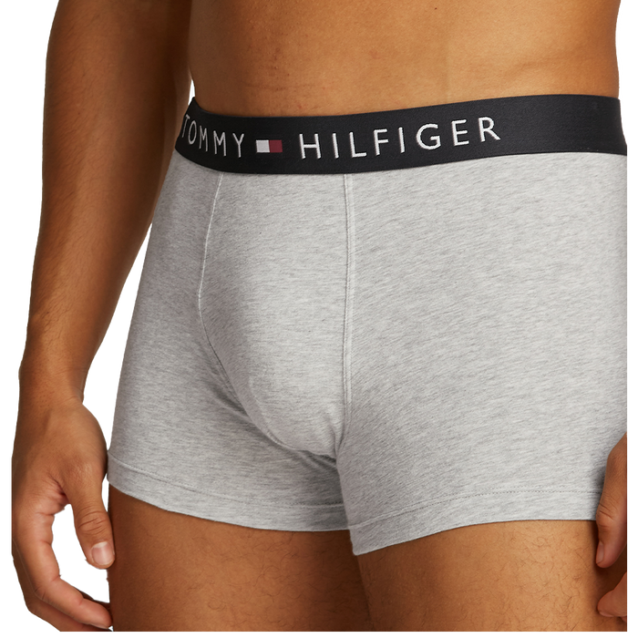 Gray boxer briefs with Tommy Hilfiger logo on a white background