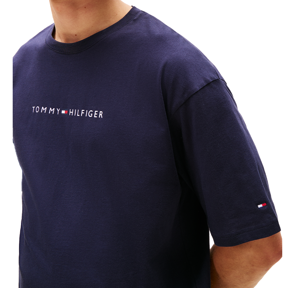 Navy blue Tommy Hilfiger t-shirt on a white background
