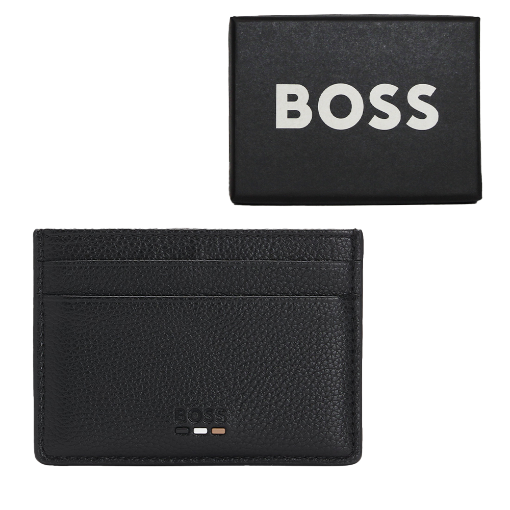Black cardholder embossed BOSS with presentation box.