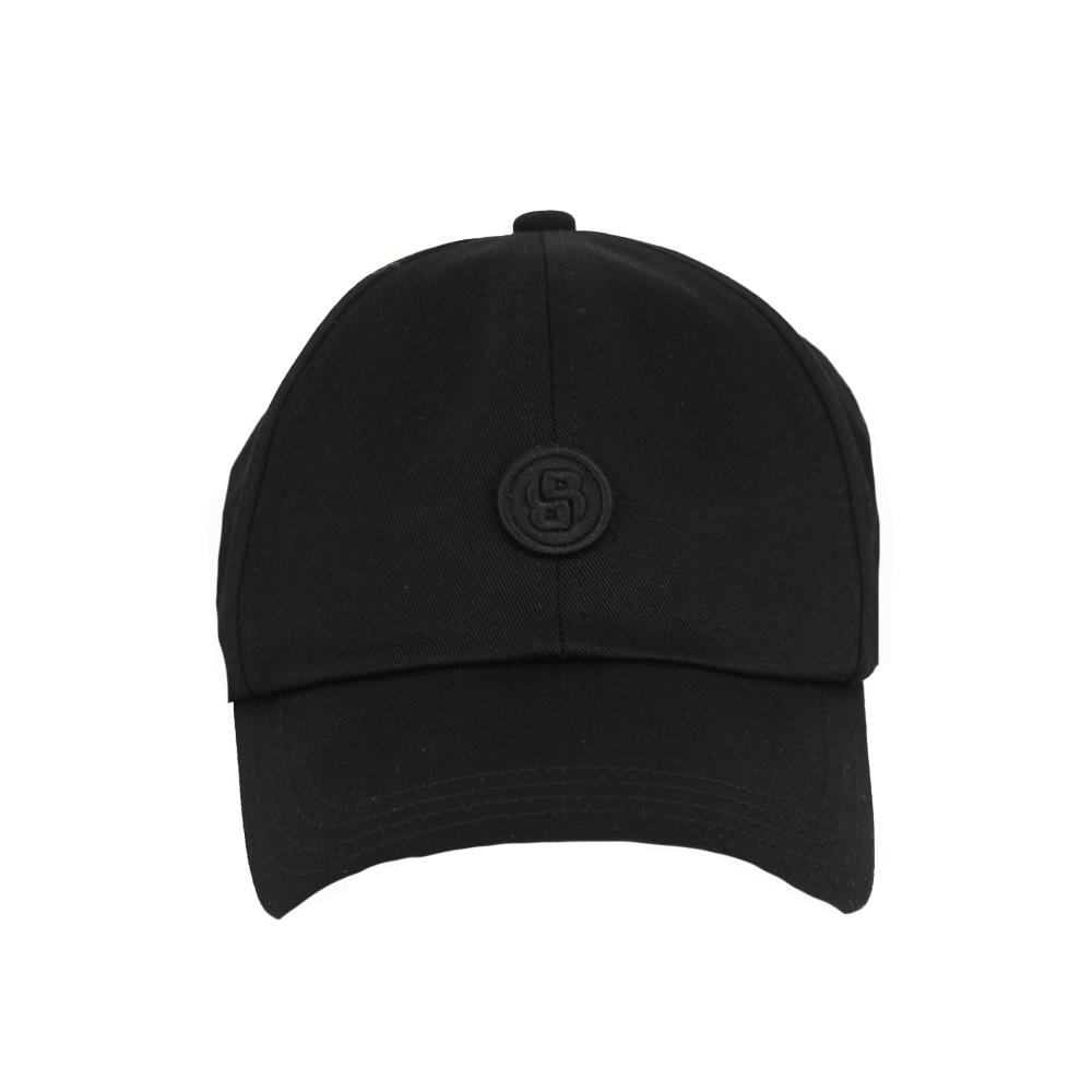 Black cap with a logo on a white background