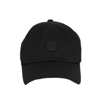 Black cap with a logo on a white background