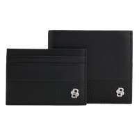 Black leather wallet and cardholder set with 'BOSS' branding