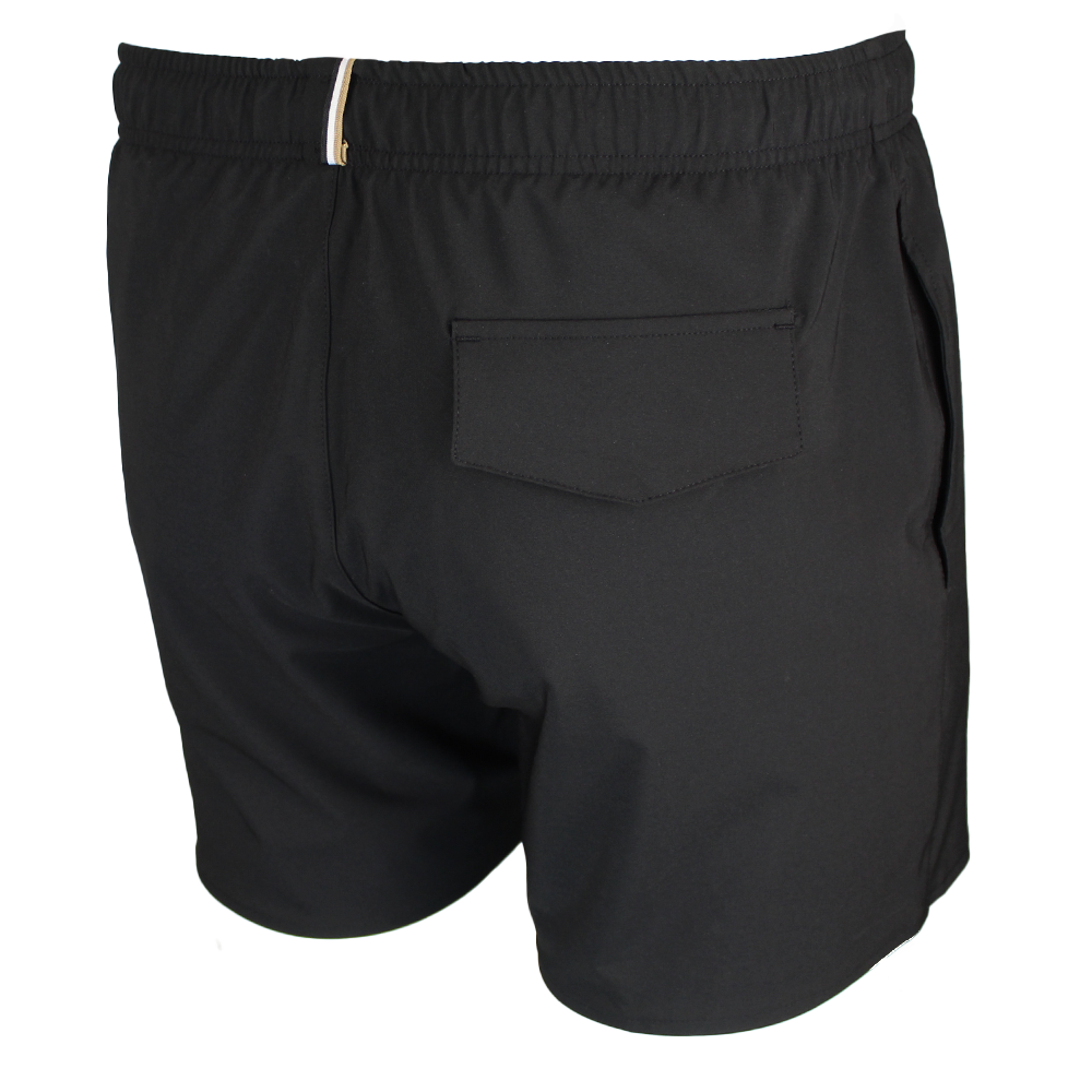 Black BOSS swim shorts with blue drawstring , back