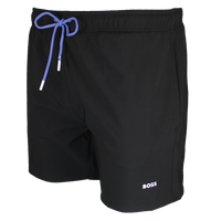 Black BOSS swim shorts with blue drawstring , side