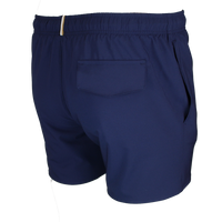 Blue BOSS swim shorts with orange drawstring, back