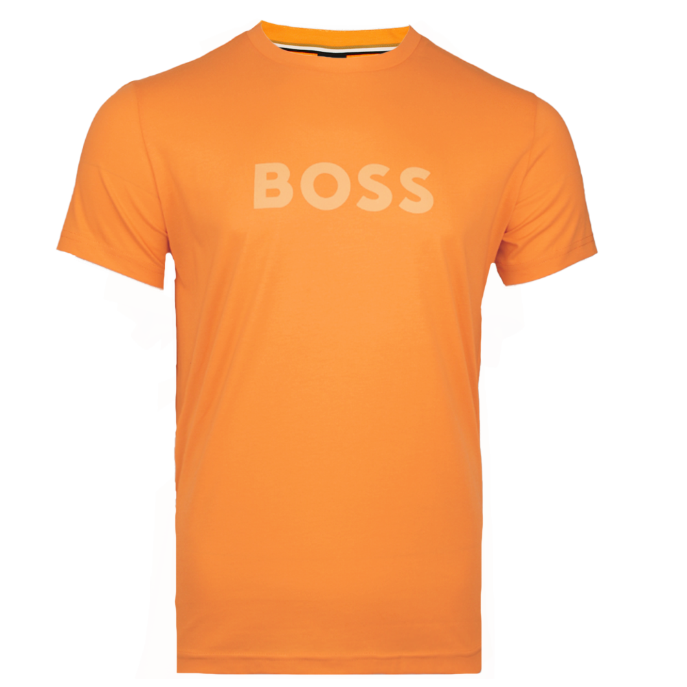 Orange t-shirt with BOSS logo on the chest