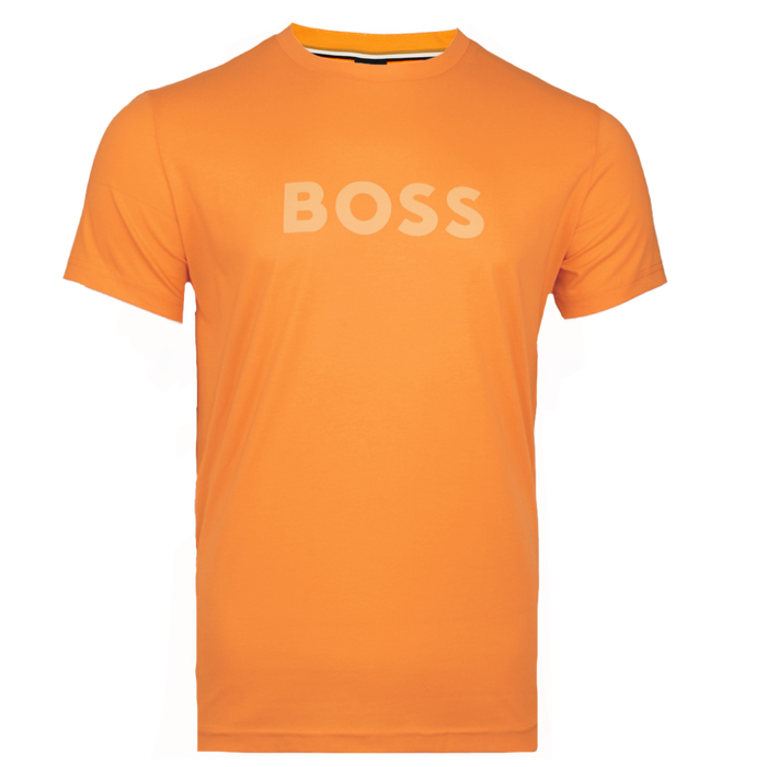 Orange t-shirt with BOSS logo on the chest