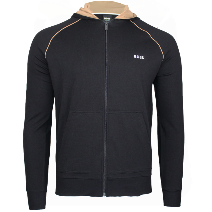 Black hooded jacket with Boss badge