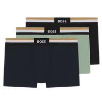 3 pairs of Boss branded boxer trunks, navy, black and pale green