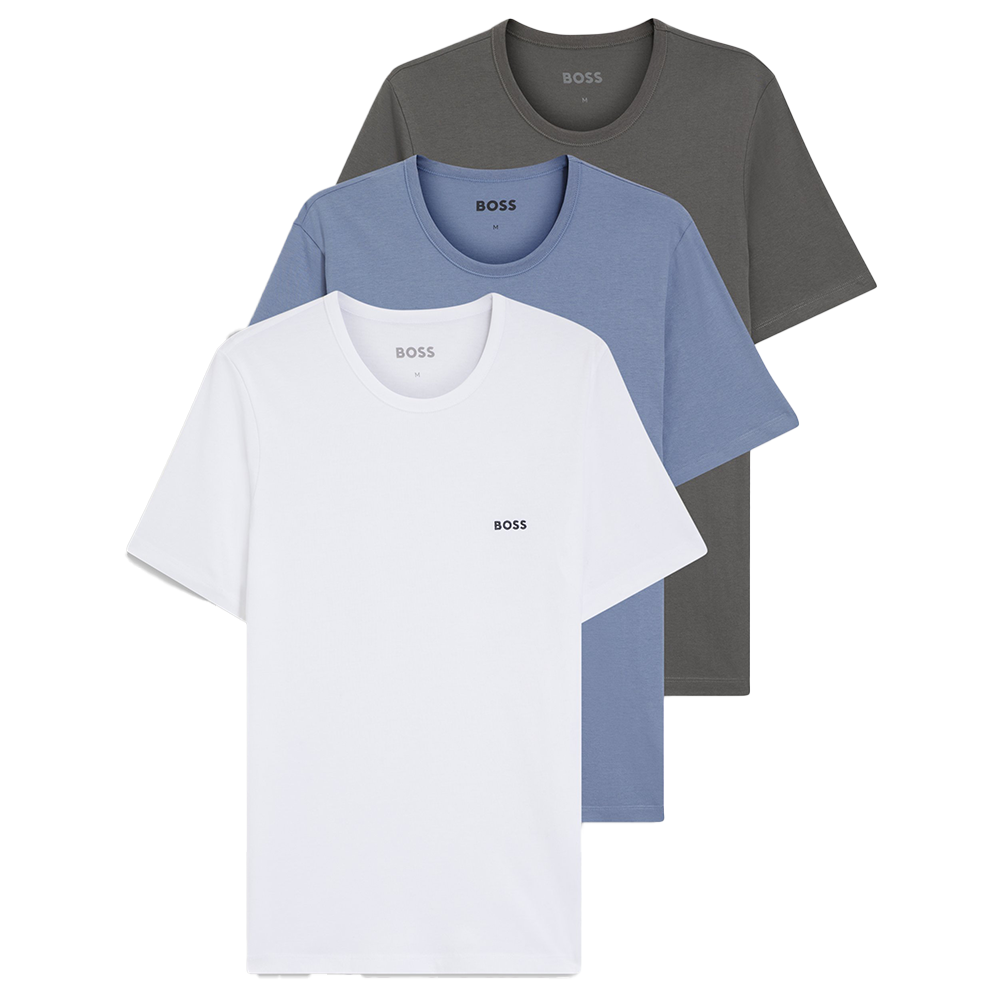 White, blue and grey t-shirts with BOSS branding