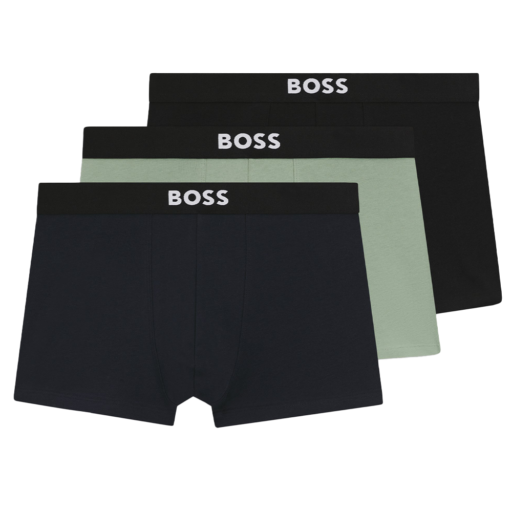 Black, grey, navy 3 pack of BOSS one boxer trunks