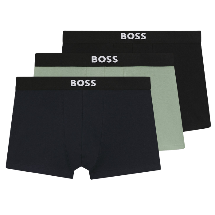 Black, grey, navy 3 pack of BOSS one boxer trunks