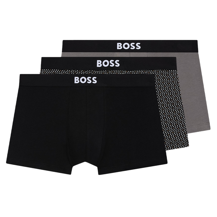 Grey and black boxer trunks with Boss motif
