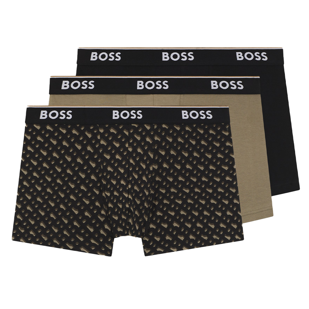 Three pairs of BOSS boxer trunks, plain and patterned
