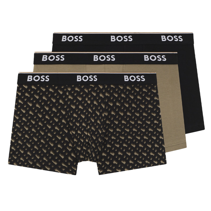 Three pairs of BOSS boxer trunks, plain and patterned