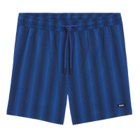 Blue striped swim shorts with BOSS badge