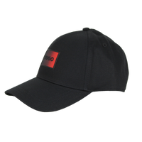 Black cap with a red logo on a white background