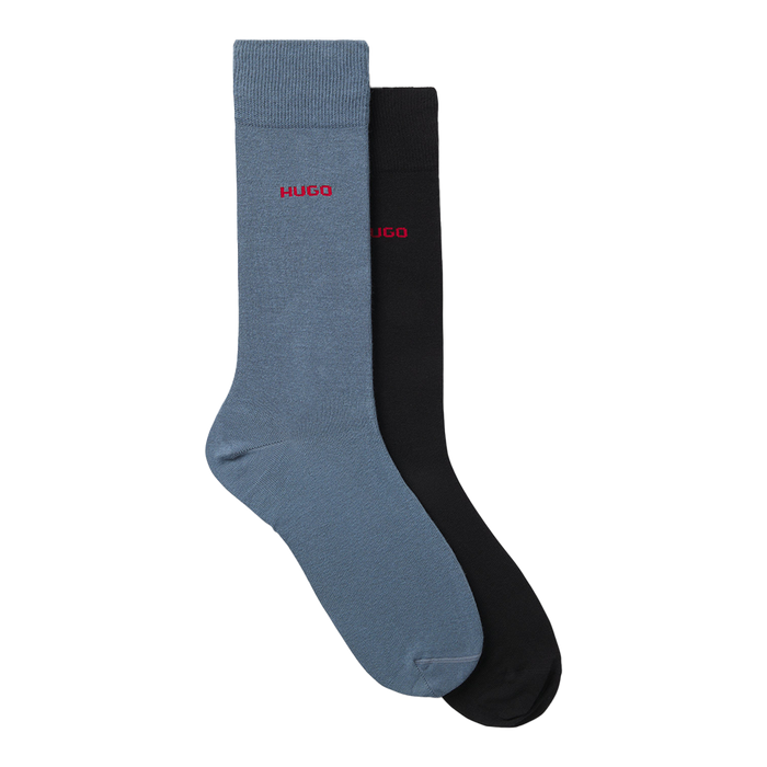 Blue socks with red HUGO logo