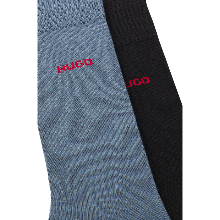 Blue socks with red HUGO logo