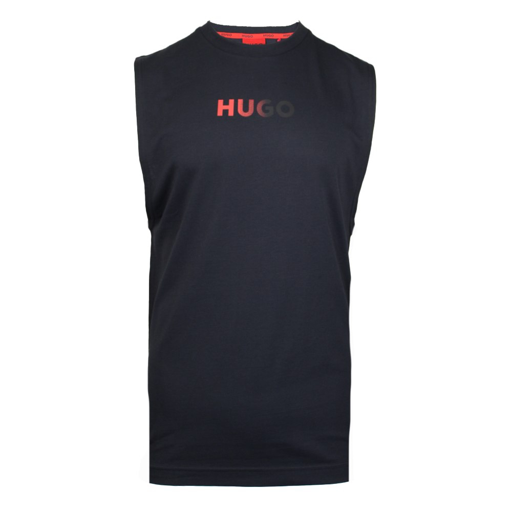 Black sleeveless shirt with 'HUGO' logo on a white background