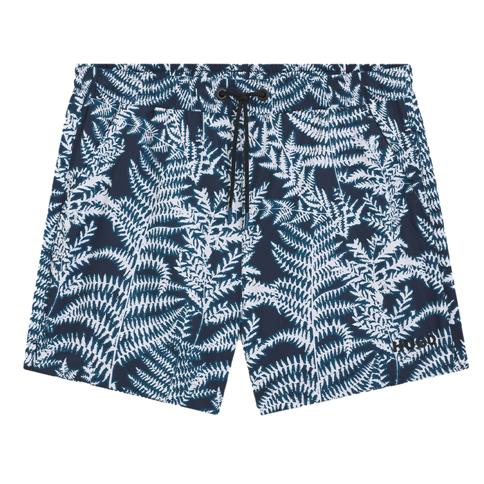 Blue patterned swim shorts
