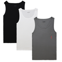 3 vests with HUGO logo, one black, one white and one grey.
