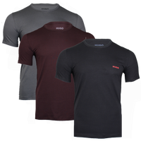 Black, grey and plum coloured t-shirts with HUGO logos
