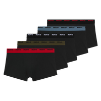 5 pairs of black boxer trunks with HUGO logo repeated on waistband