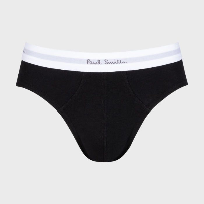 3-Pack Men's Briefs, Black with White Waistband