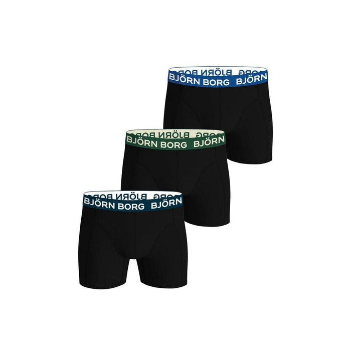 Bjorn Borg 3-Pack Coloured Waistbands Cotton Stretch Boxer Briefs, Black/Green/Blue