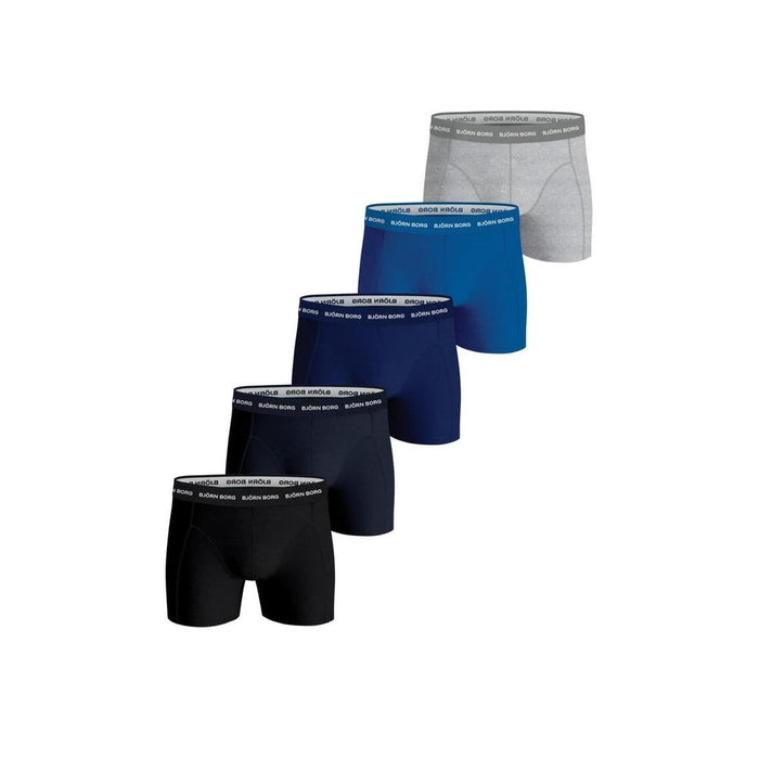 Bjorn Borg 5-Pack Cotton Stretch Boxer Briefs, Black/Blue/Grey