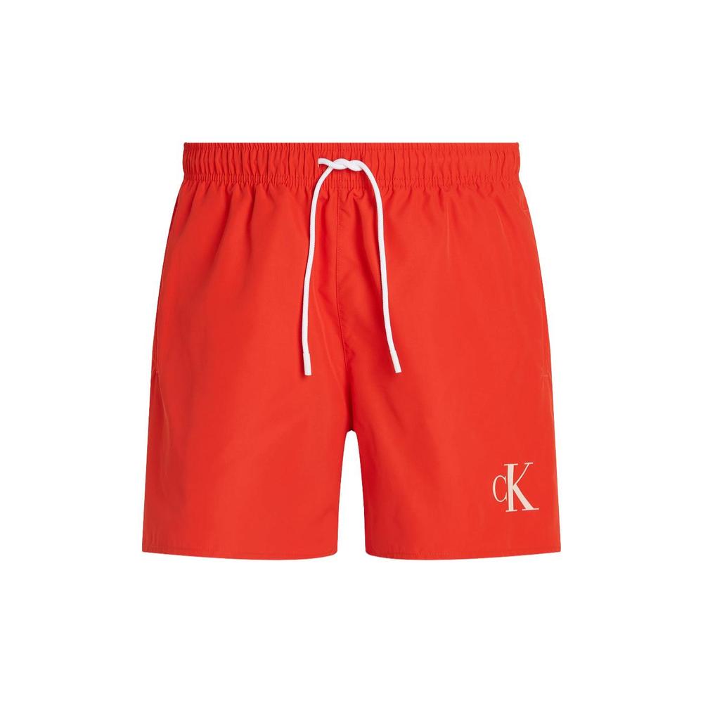 Medium Drawstring CK Logo Swim Shorts, Flaming Chilli