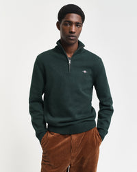 Casual Cotton Half Zip Top, Tartan Green