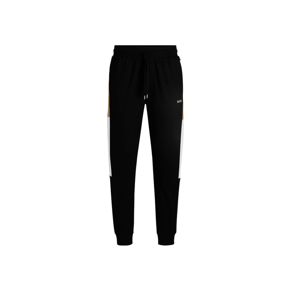 Cotton-terry tracksuit bottoms with contrast side panels, Black