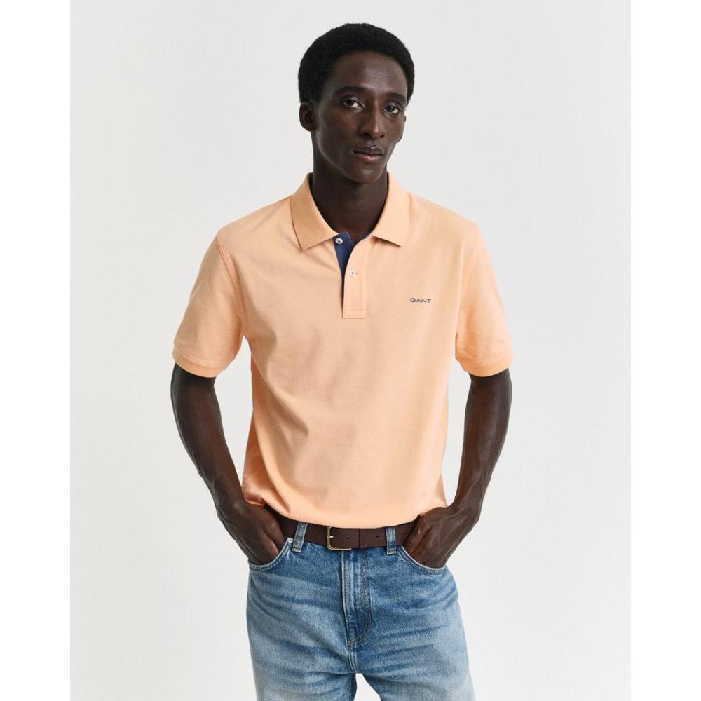 mens GANT Regular Contrast Pique Polo Shirt, Peachy Orange